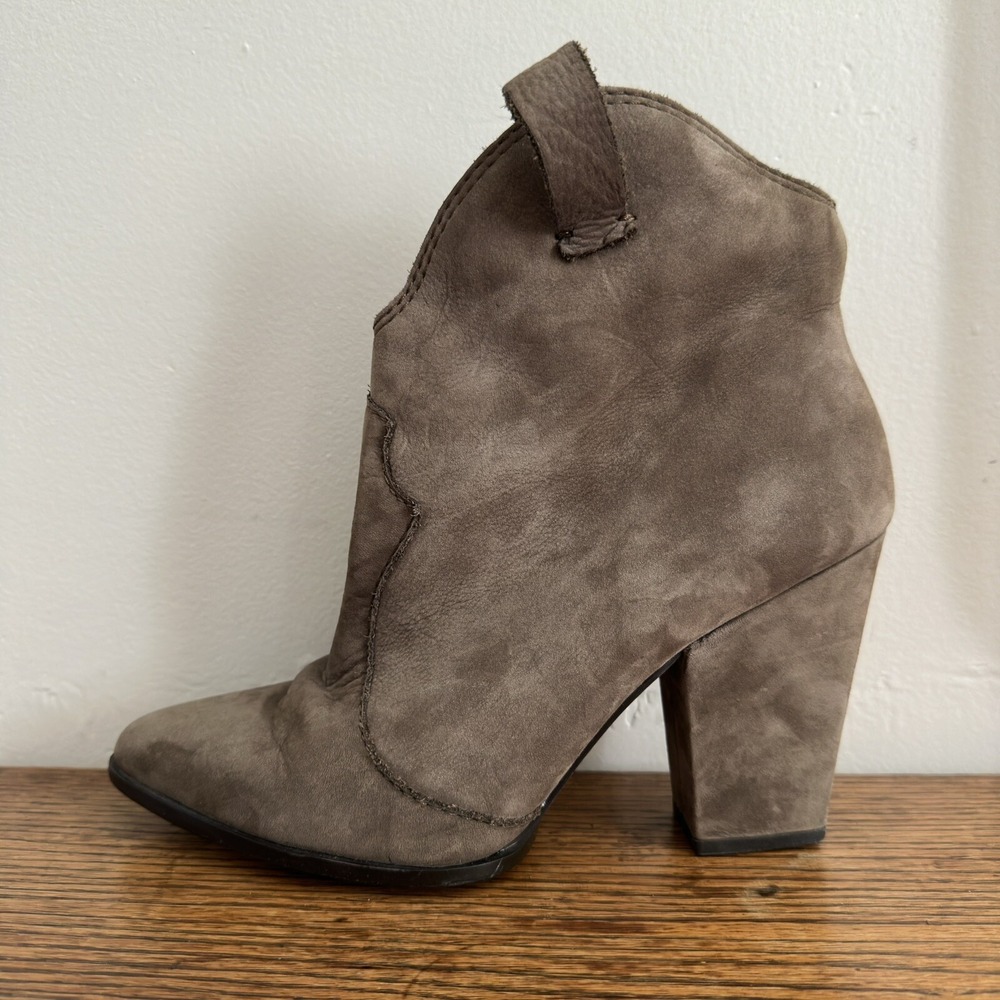 ZARA Suede Leather Heeled Booties Women's 7 Taupe Ankle Boots Western Boho